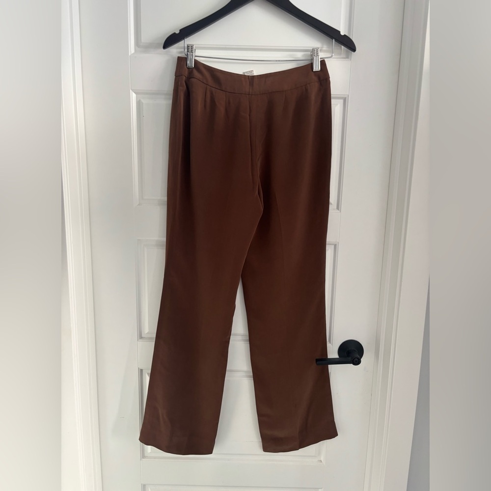 Vintage Jones New York 100% Silk Trousers Chocolate Brown Straight Leg Size 6‌ - Picture 2 of 6